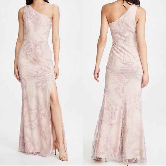Marchesa Notte Tulle One Shoulder Flocked Glitter Gown US0 - Picture 6 of 12